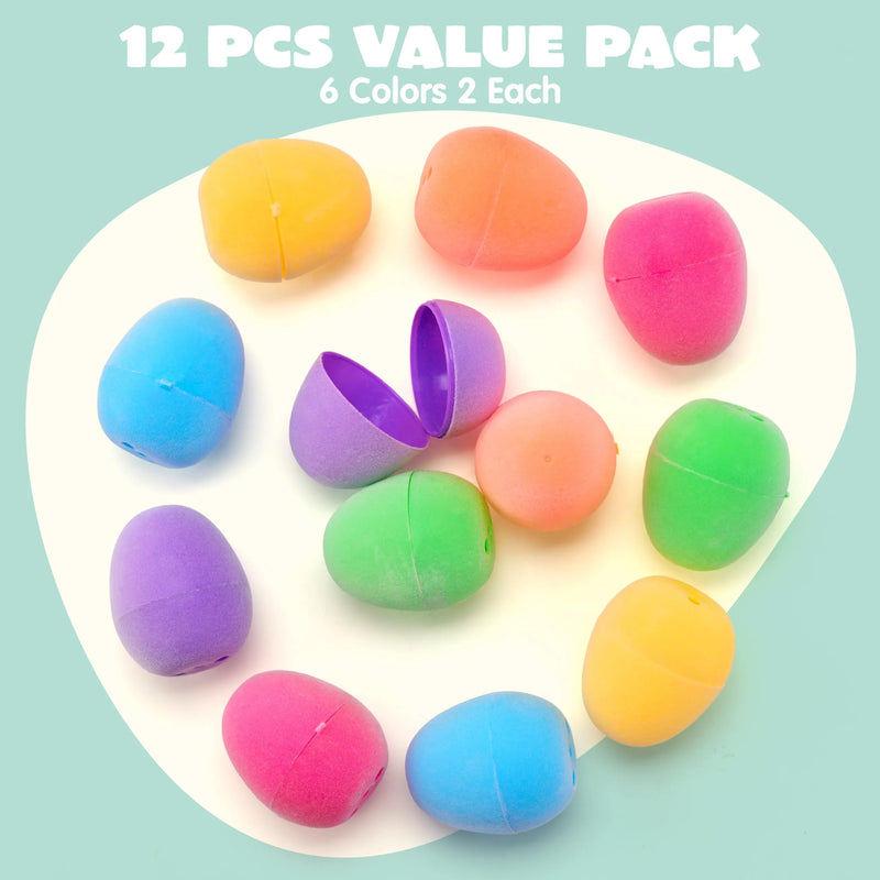 12Pcs 2.3in Plastic Flocked Easter Eggs Fillable for Easter Eggs Hunt