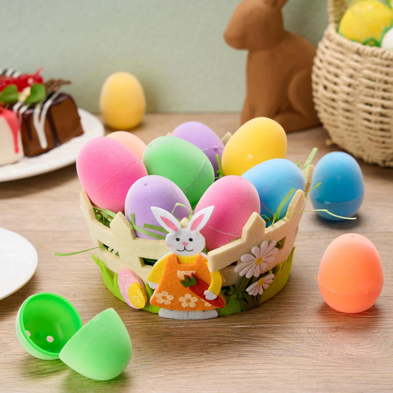 12Pcs 2.3in Plastic Flocked Easter Eggs Fillable for Easter Eggs Hunt