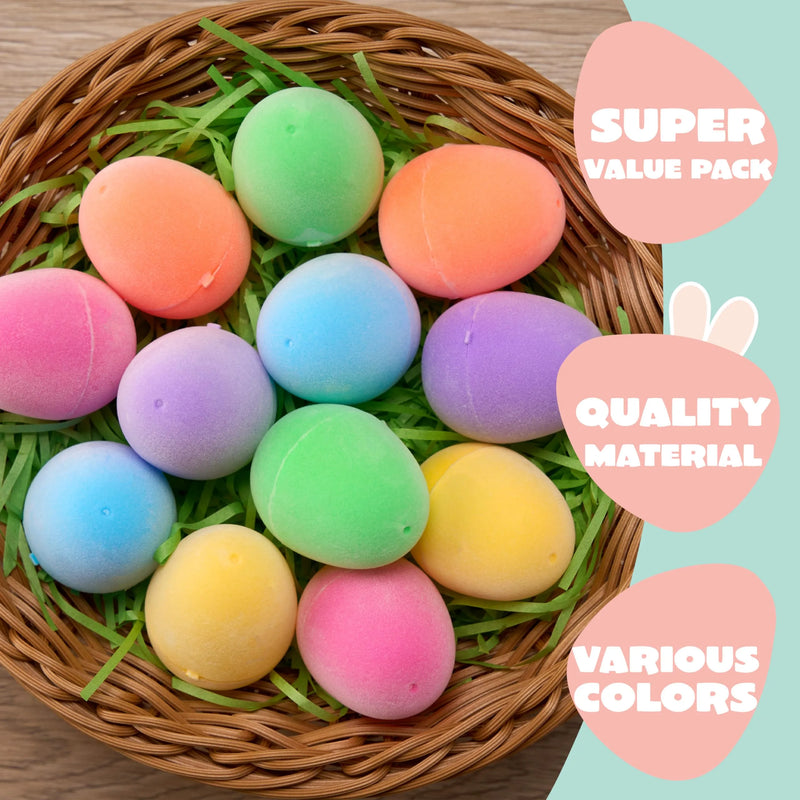 12Pcs 2.3in Plastic Flocked Easter Eggs Fillable for Easter Eggs Hunt