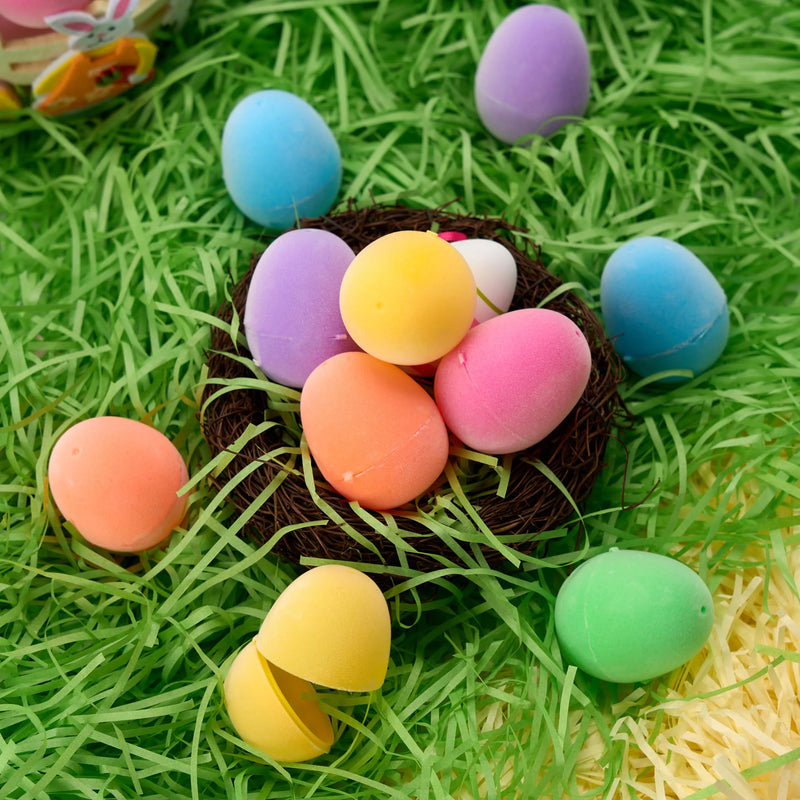 12Pcs 2.3in Plastic Flocked Easter Eggs Fillable for Easter Eggs Hunt