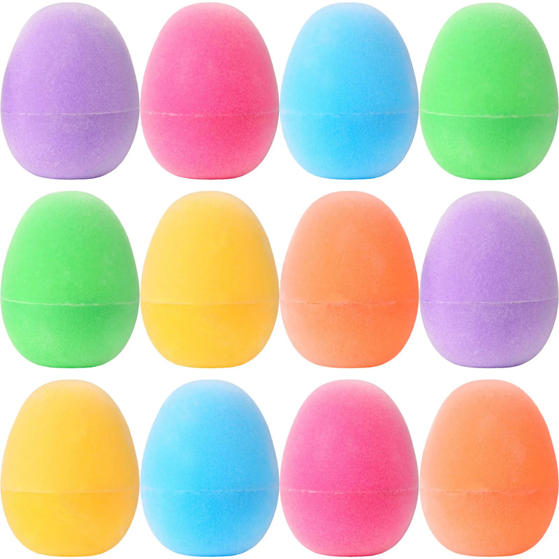 12Pcs 2.3in Plastic Flocked Easter Eggs Fillable for Easter Eggs Hunt