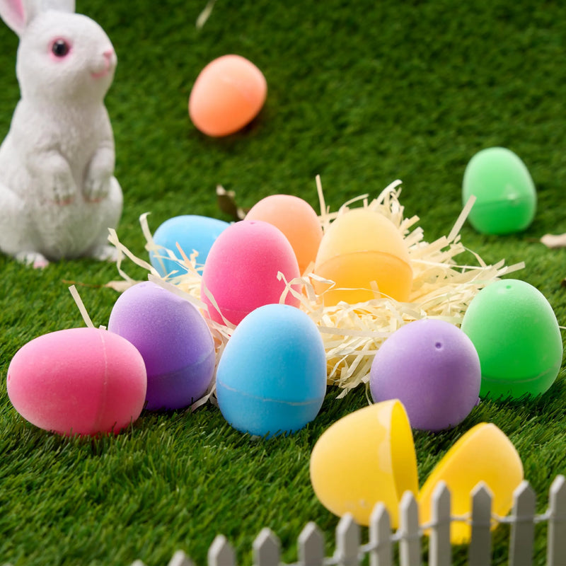 12Pcs 2.3in Plastic Flocked Easter Eggs Fillable for Easter Eggs Hunt
