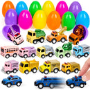 12Pcs 3.15in Prefilled Eggs with Die-Cast Pull Back Cars for Easter Egg Hunt