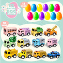12Pcs 3.15in Prefilled Eggs with Die-Cast Pull Back Cars for Easter Egg Hunt