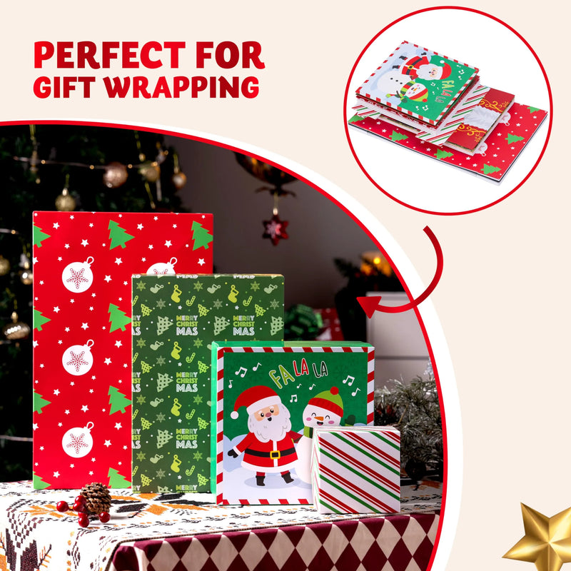 12Pcs 4 Size 12 Christmas Tone Pattern Designs Assorted Wrap Gift Set of Boxes