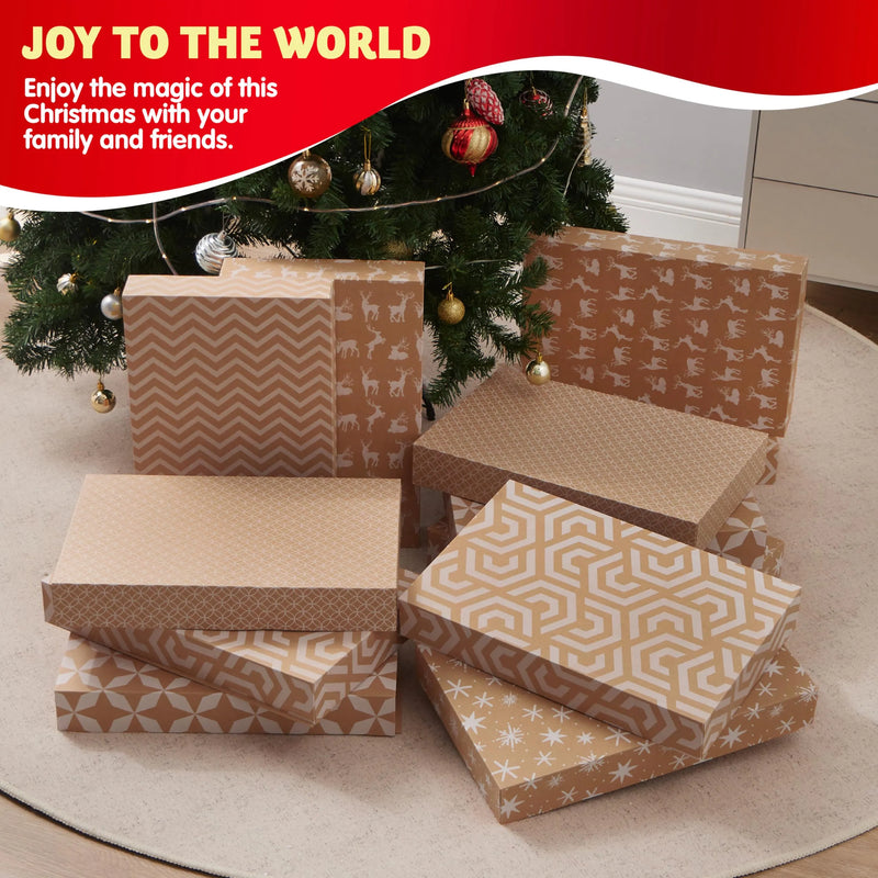 12 Pcs Christmas Boxes, White Patterned Kraft Cardboard Shirt Wrap Boxes