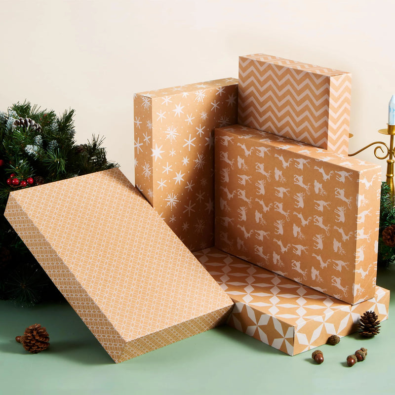 12 Pcs Christmas Boxes, White Patterned Kraft Cardboard Shirt Wrap Boxes