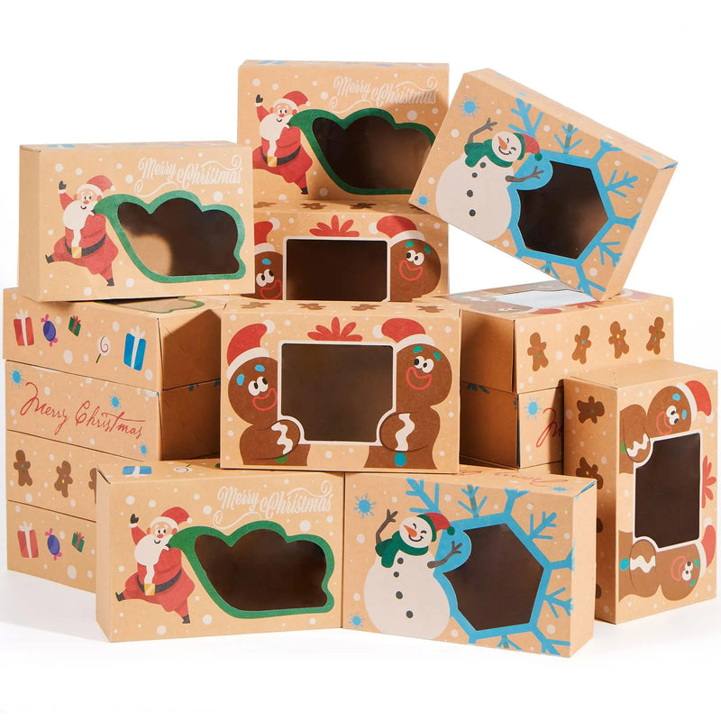 12Pcs Christmas Cookie Gift Baking Box 8.75in x 5.75in x 2.75in with Window