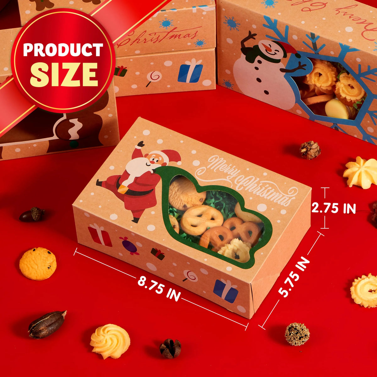 12Pcs Christmas Cookie Gift Baking Box 8.75in x 5.75in x 2.75in with W