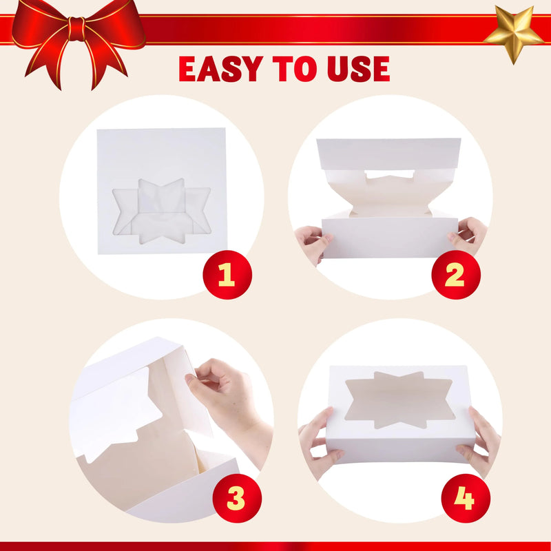 12Pcs Christmas Plain White Treat Cookie Boxes with Window 8.75in x 5.75in x 2.75in