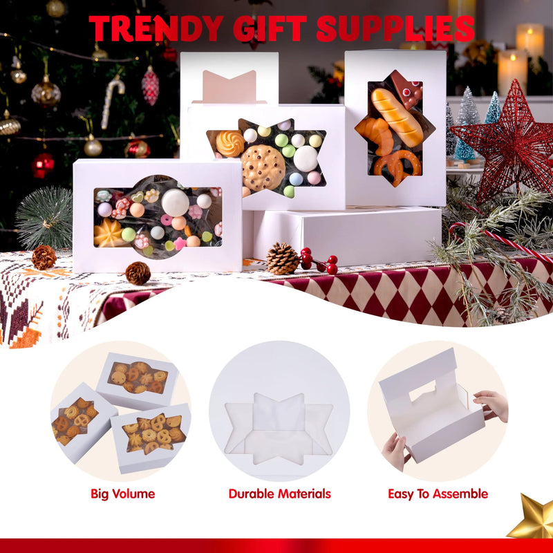 12Pcs Christmas Plain White Treat Cookie Boxes with Window 8.75in x 5.75in x 2.75in