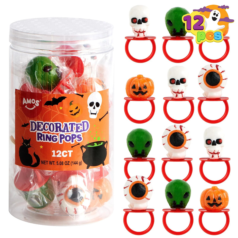 12Pcs Halloween Sugar Lollipop Rings, Sweet Ring Bulk Candy