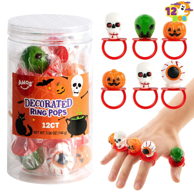 12Pcs Halloween Sugar Lollipop Rings, Sweet Ring Bulk Candy