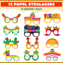 12Pcs Mexican Fiesta Party Paper Eyeglasses for Cinco de Mayo Party Decorations