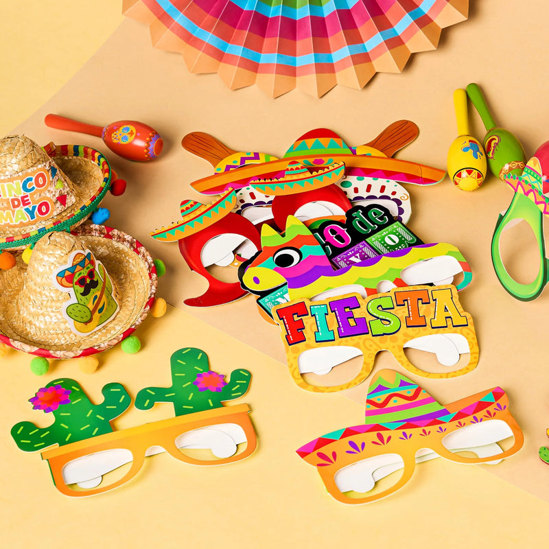 12Pcs Mexican Fiesta Party Paper Eyeglasses for Cinco de Mayo Party Decorations
