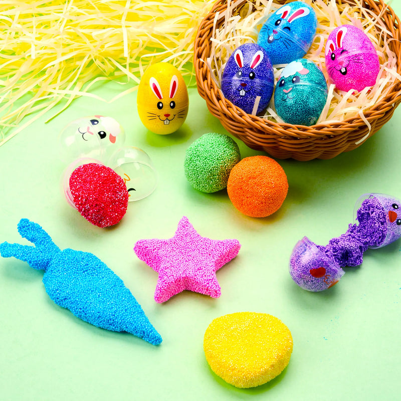 12Pcs Prefilled Easter Plastic Egg with Squeeze Play Foam Fillers, Kids Easter Egg Hunt