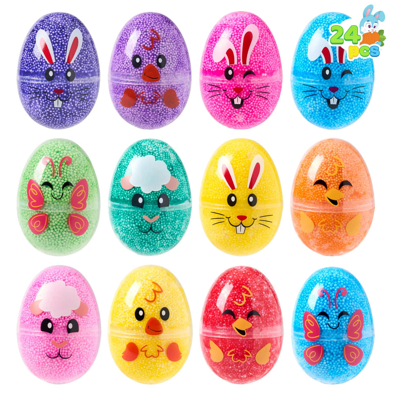 12Pcs Prefilled Easter Plastic Egg with Squeeze Play Foam Fillers, Kids Easter Egg Hunt