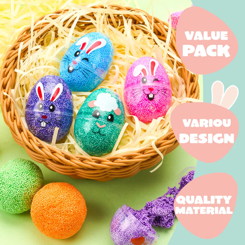 12Pcs Prefilled Easter Plastic Egg with Squeeze Play Foam Fillers, Kids Easter Egg Hunt