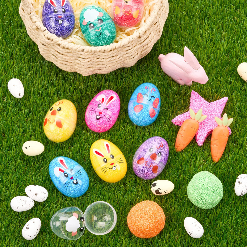 12Pcs Prefilled Easter Plastic Egg with Squeeze Play Foam Fillers, Kids Easter Egg Hunt