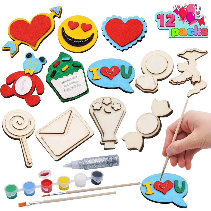 12Pcs Valentines Wooden Craft Kit