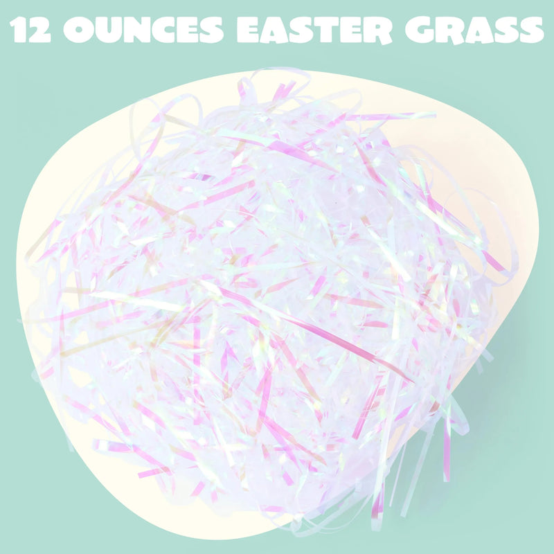 12oz (340g) Easter Iridescent Plastic Grass, Sparkly Shredded Paper for Easter Egg Hunt