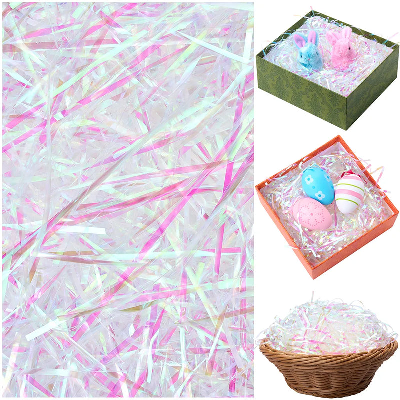 12oz (340g) Easter Iridescent Plastic Grass, Sparkly Shredded Paper for Easter Egg Hunt