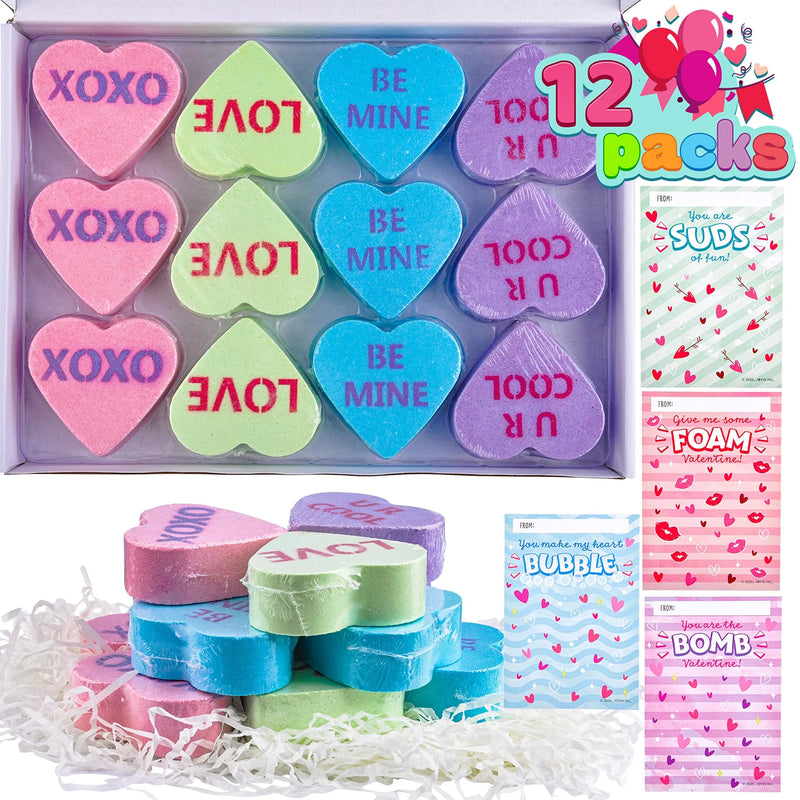 12Pcs Valentine's Day Heart Shape Bath Bomb with Cards 2.75x4in