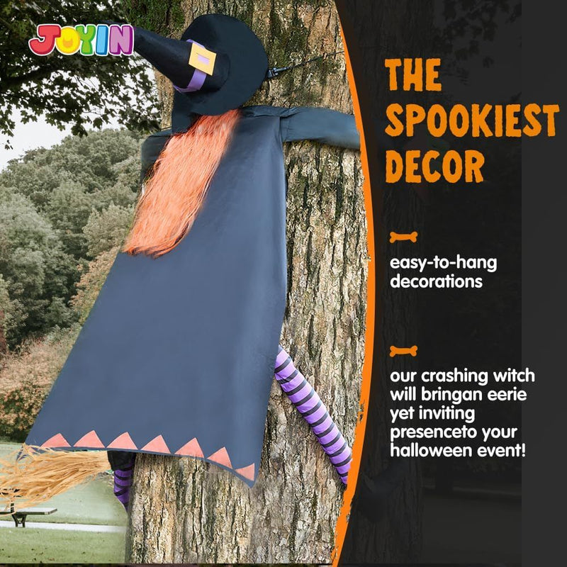 Halloween Crashing Witch Into Tree with Orange Hair