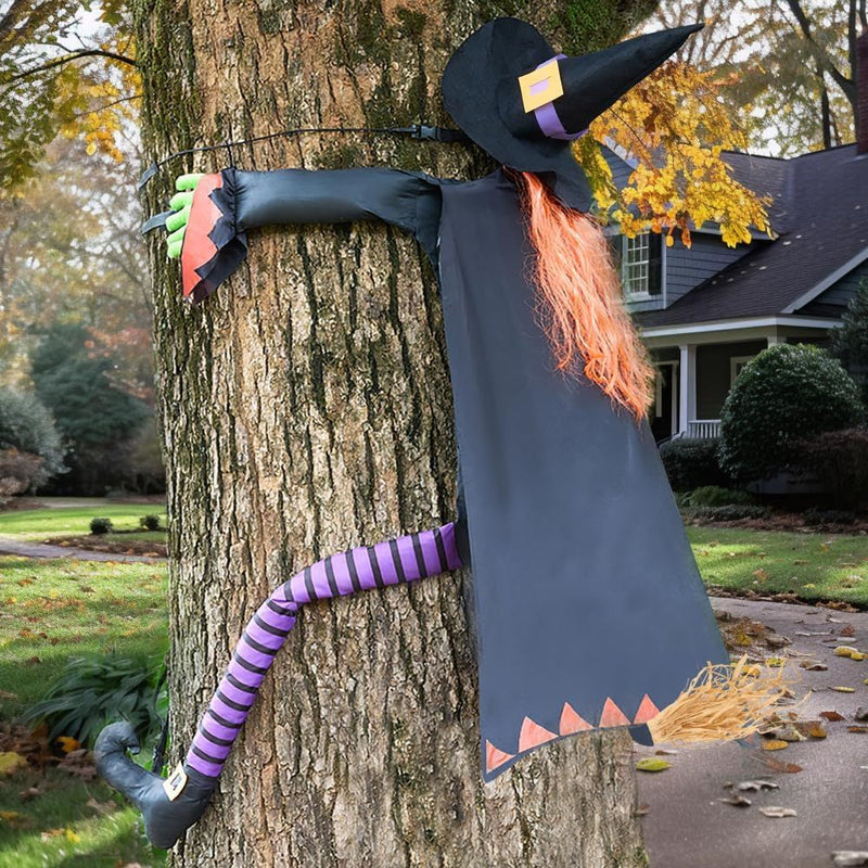 Halloween Crashing Witch Into Tree with Orange Hair