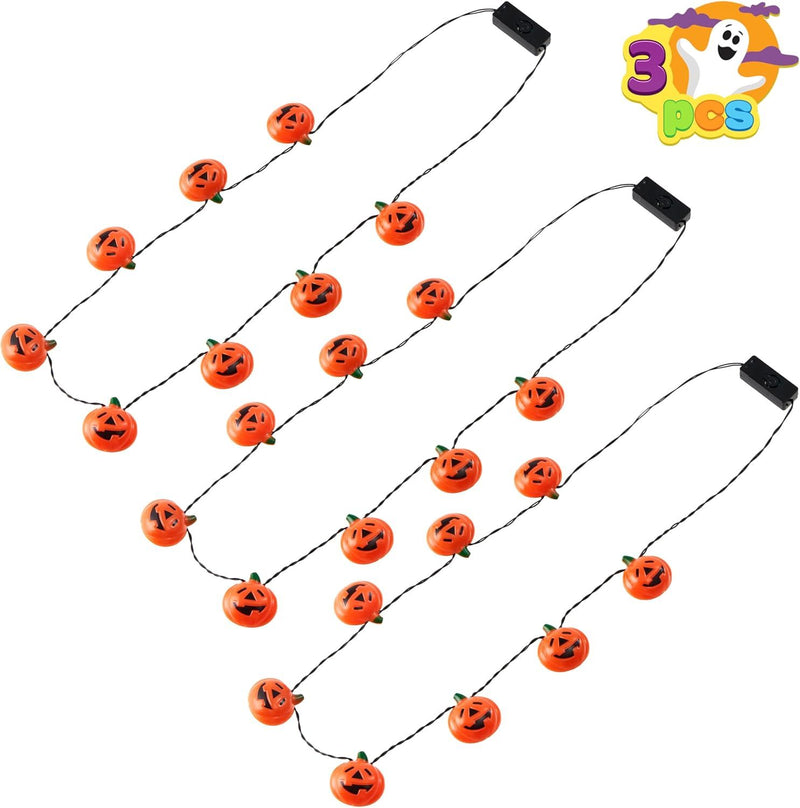 3Pcs Halloween Light up Pumpkin Necklace Set