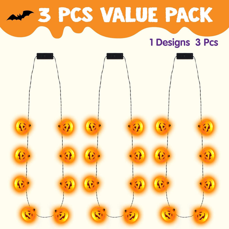 3Pcs Halloween Light up Pumpkin Necklace Set