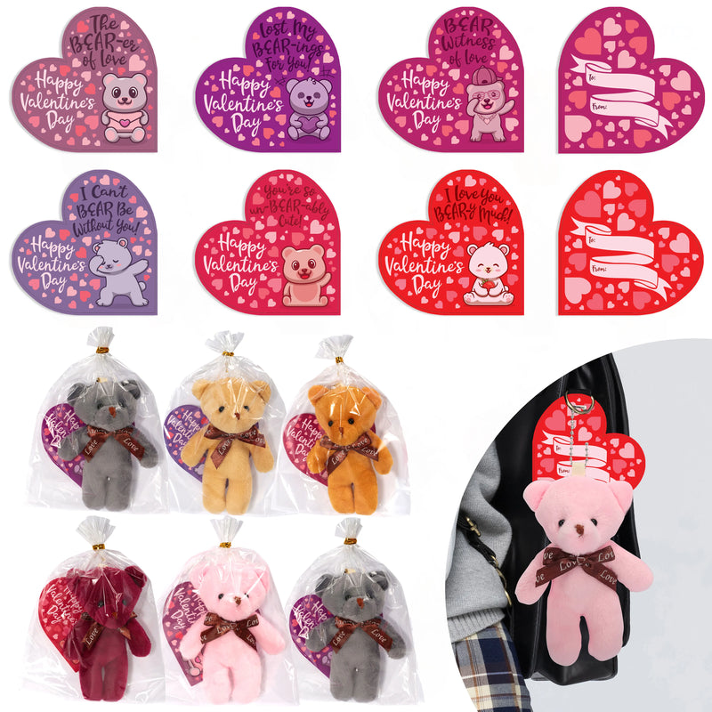 24Pcs Valentine Stuffed Animals Bears with Kids Valentines Cards