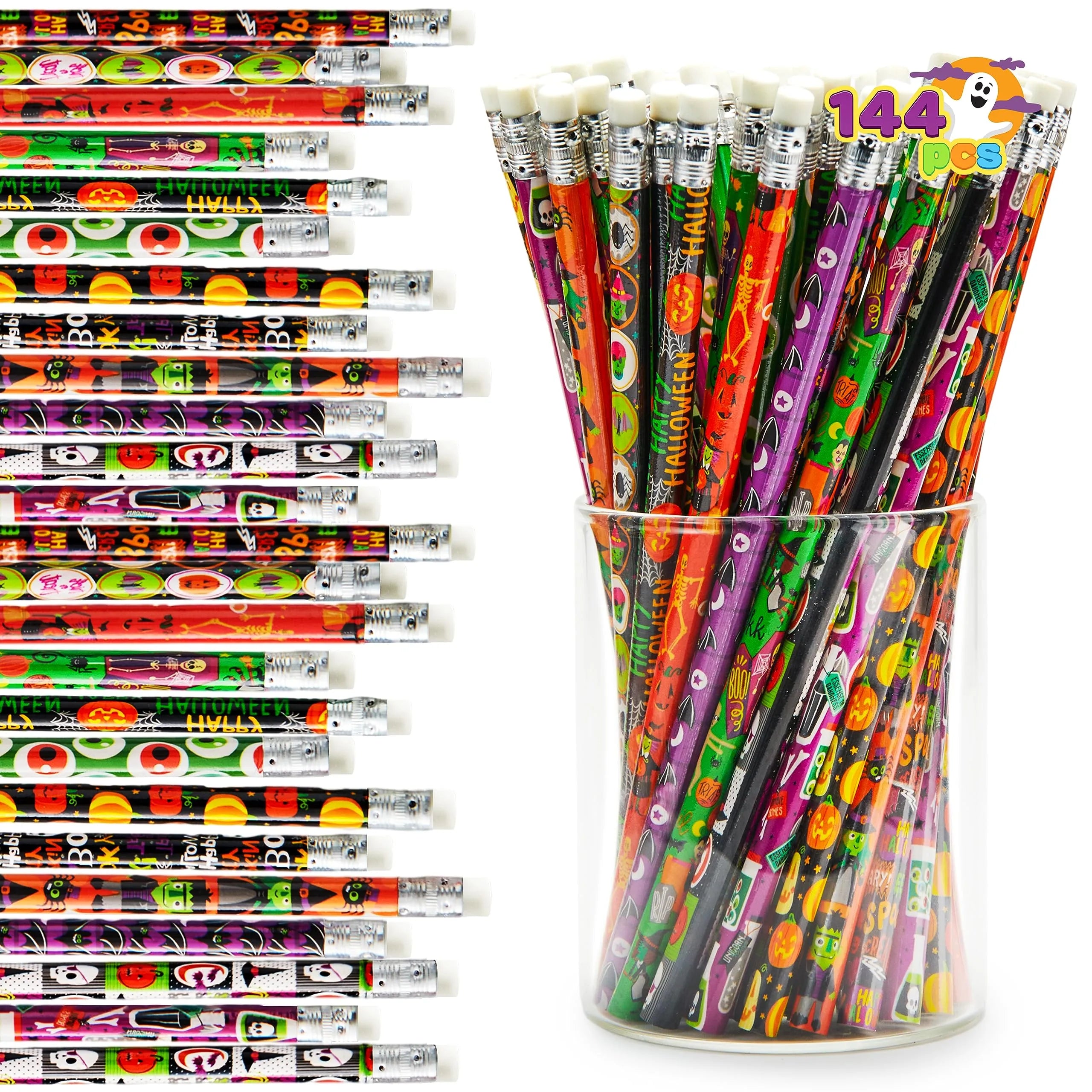 144 Pack Halloween Pencil with Eraser, 12 Design Halloween Themed Penc