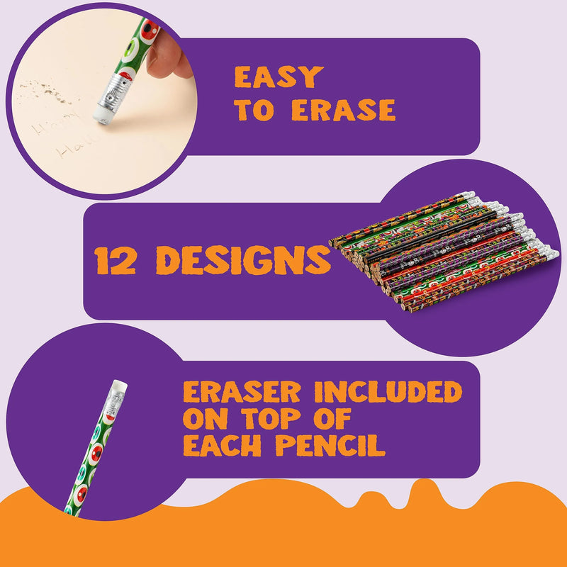 144 Pack Halloween Pencil with Eraser, 12 Design Halloween Themed Pencil Set