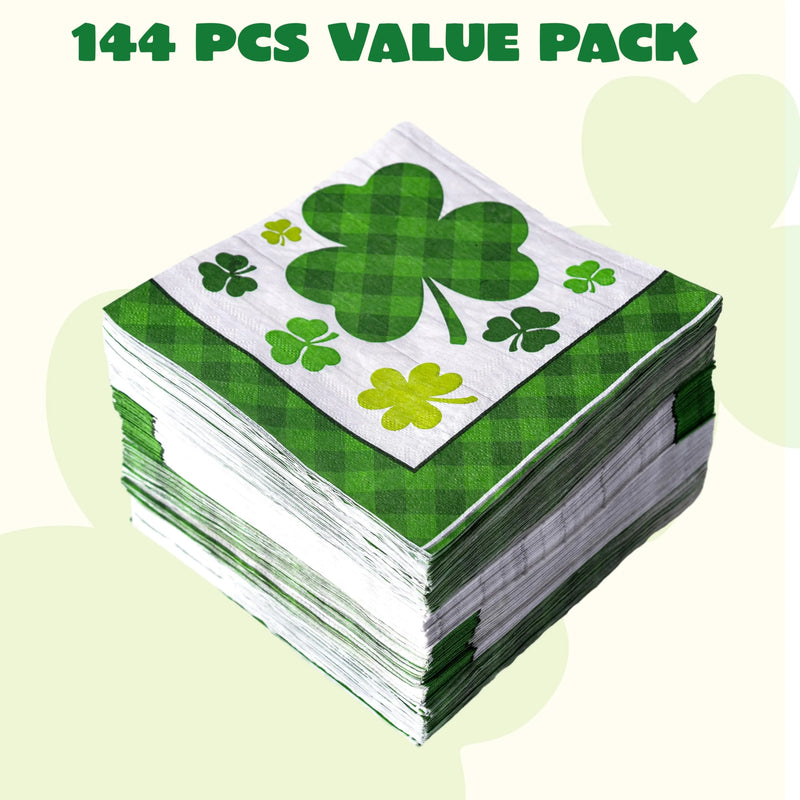 144Pcs St. Patrick’s Green Shamrock Plaid Napkins