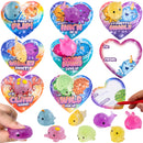 28Pcs Glitter Mochi Toys with Kids Valentines Cards for Classroom Exchange