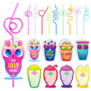 28pcs Drinking Straws Reusable with Kids Valentines Cards for Valentine Party Favors