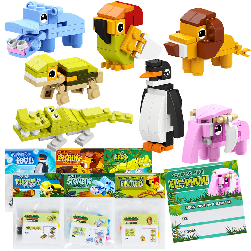 28Pcs Animal Building Blocks with Kids Valentines Cards