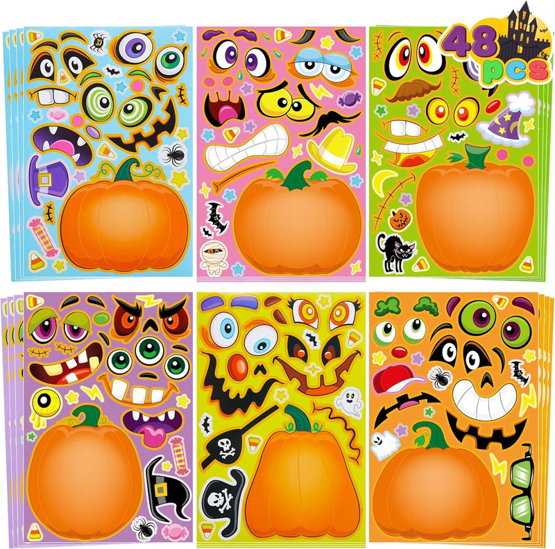 48PCS Halloween Pumpkin Make-a-face Sticker Sheets