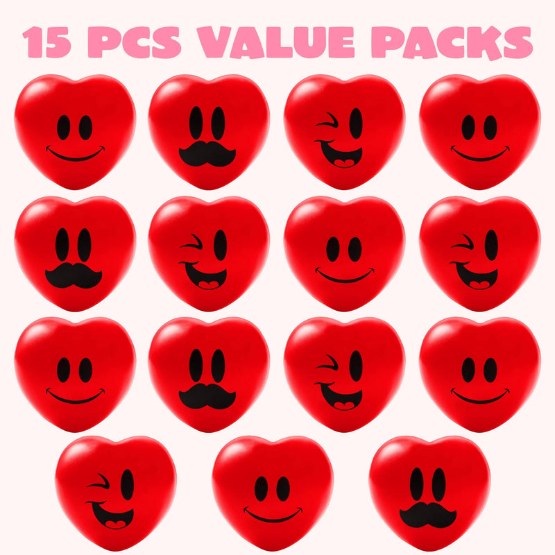 15pcs Valentines Day Heart Shaped Happy Face Ball 3in