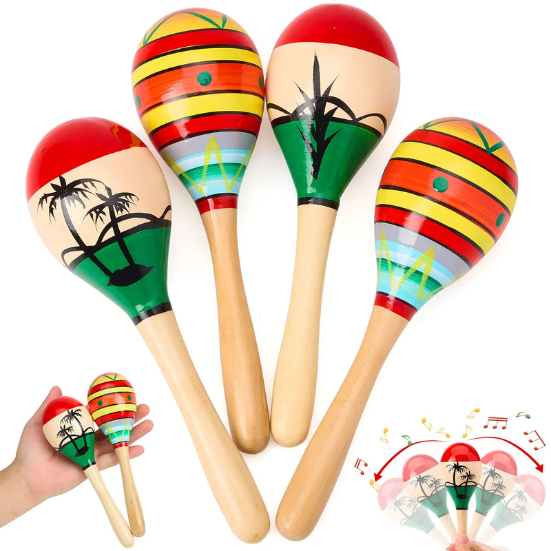 4 Pcs Cinco De Mayo Wooden Maracas for Kids