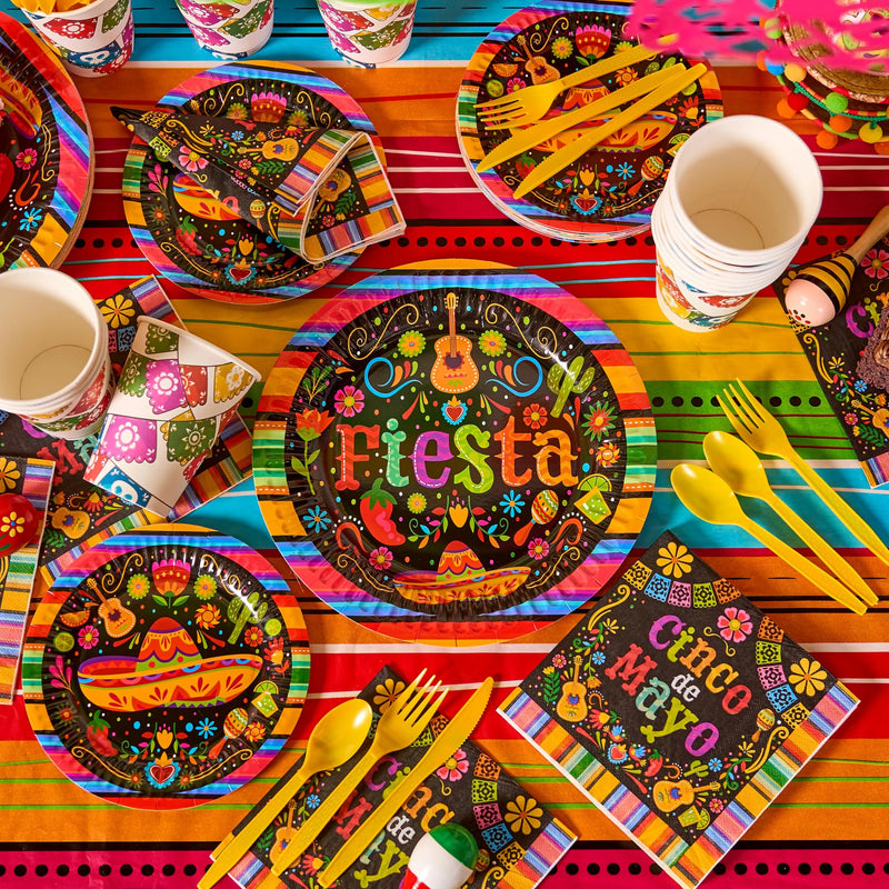 168Pcs Fiesta Party Paper Plates and Napkins Set for Mexican Theme Party Decorations