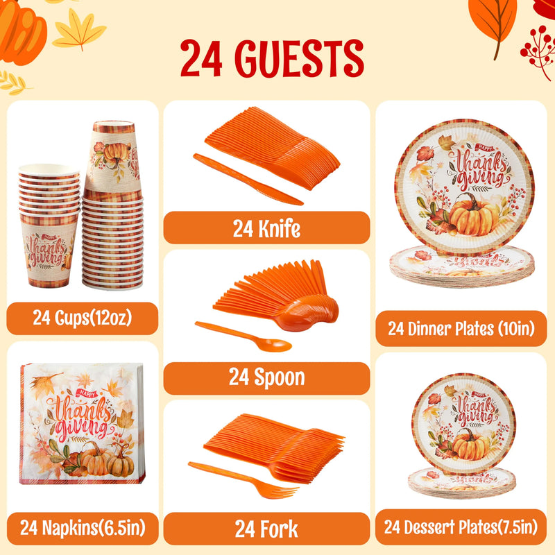 168 Pcs Thanksgiving Disposable Paper Plates, Dinnerware Set