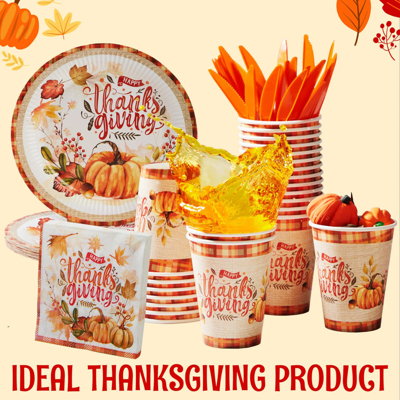 168 Pcs Thanksgiving Disposable Paper Plates, Dinnerware Set