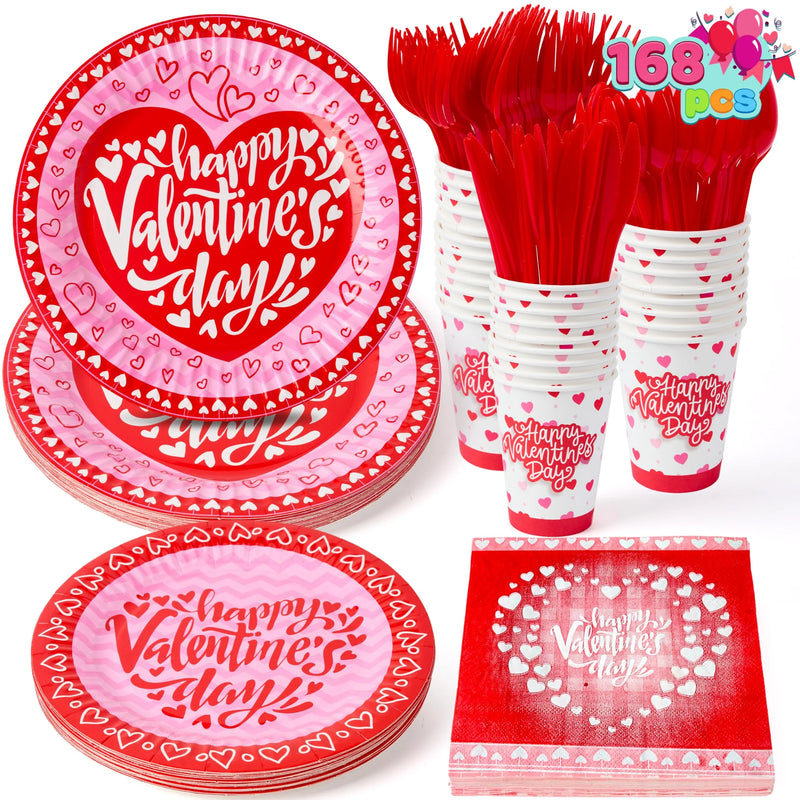 168Pcs Valentine’s Day Tableware Set Party Supplies for Kids