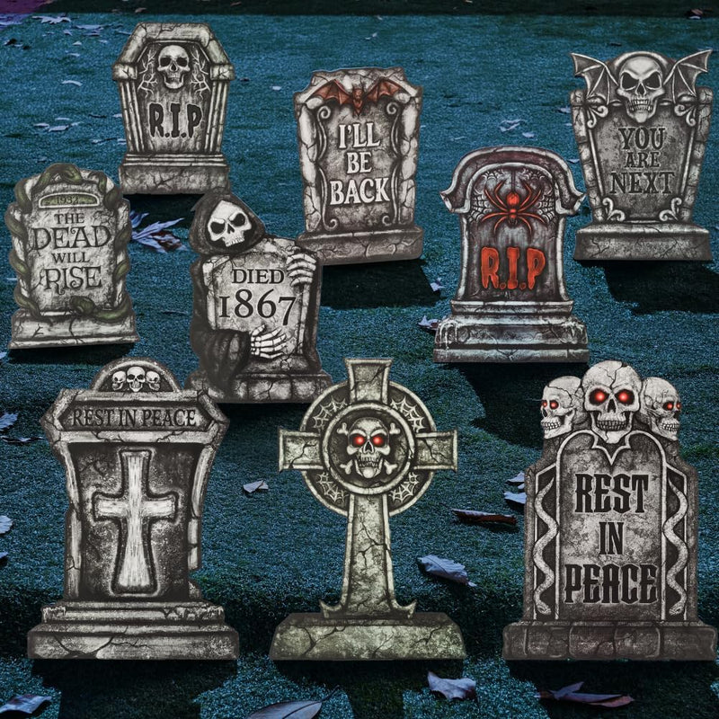 16" Halloween Tombstones Decorations,9 Pcs