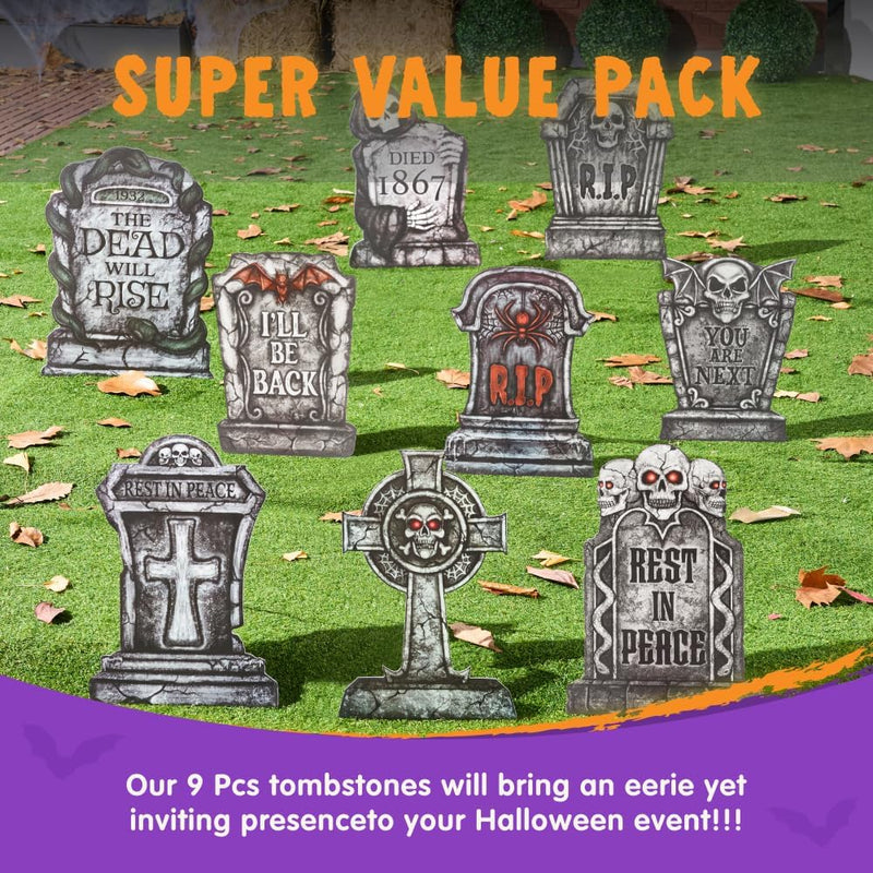 16" Halloween Tombstones Decorations,9 Pcs