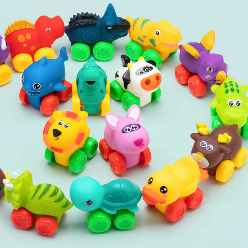 16Pcs Animal Soft Rubber Car Set Toy, Baby Mini Bath Toy Cars