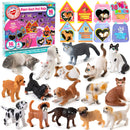 16Pcs Kids Valentines Cards with Dog and Cat Figure Toys-Classroom Exchange Gifts