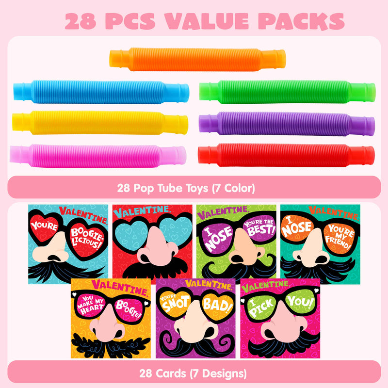 28 Packs Nose Picking Valentines Cards with Pop Tubes for Kids